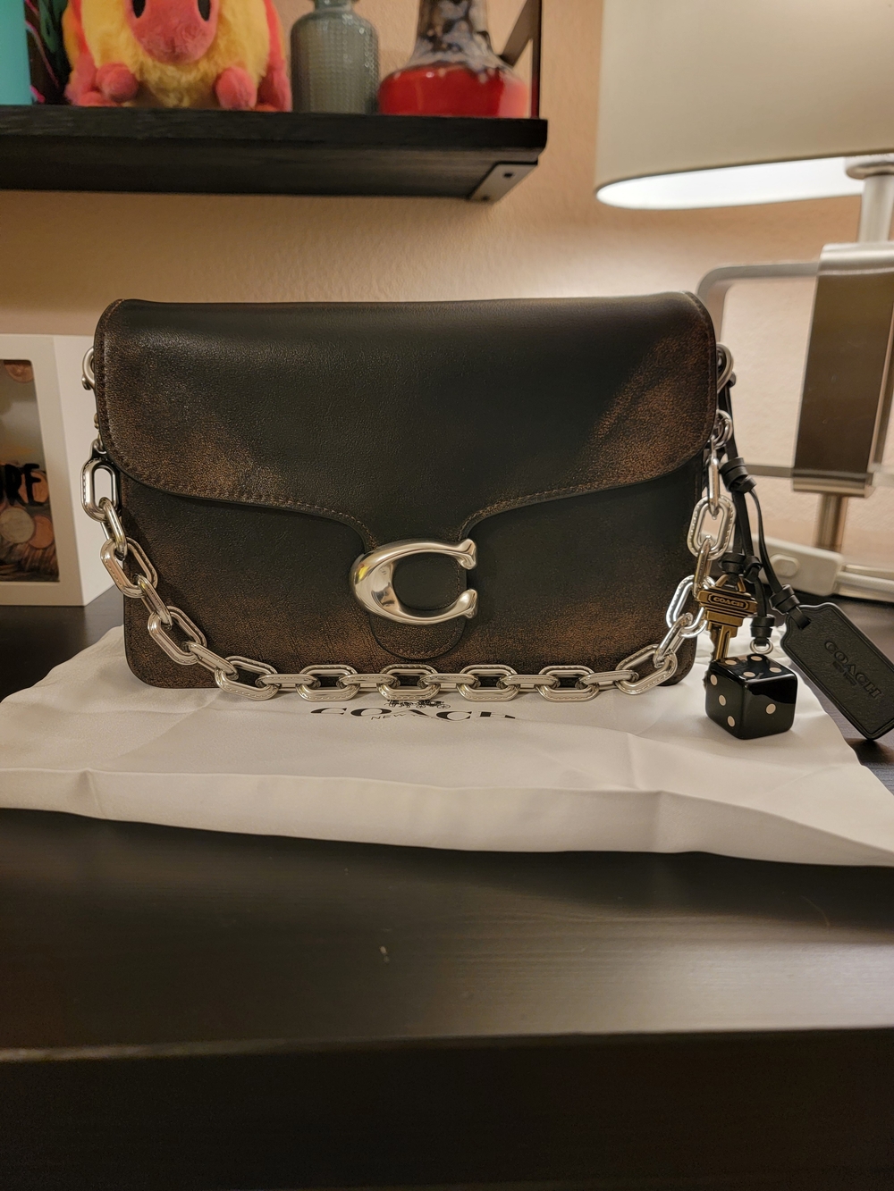 Coach Loved Leather Chain Tabby Shoulder Bag with Silver Hardware